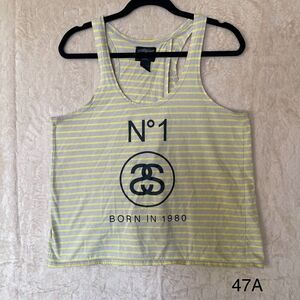 Women Stussy Tank Top No1 Streetwear Y2K  Born In 1980 Size L Grey/Yellow Flawed